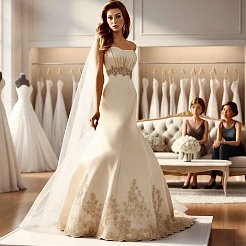 Allure Bridals Fit & Flare Strapless Embellished Ivory Dress Wedding Bridal Gown